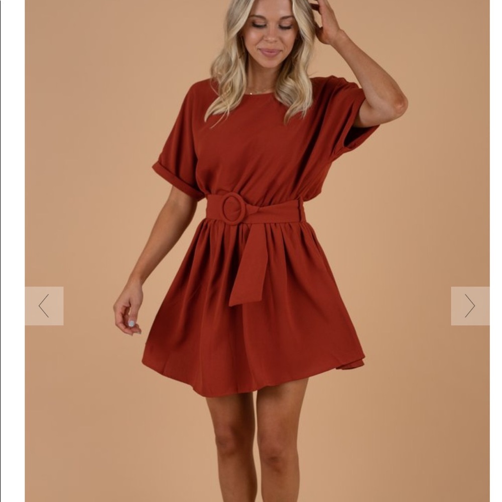 Orange swing dress with belt